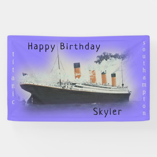 Happy Birthday Titanic Ship Name Purple Twilight Banner (Horizontal)