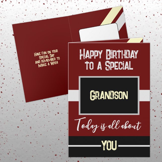 Happy Birthday to a special grandson maroon black Card (Creator Uploaded)