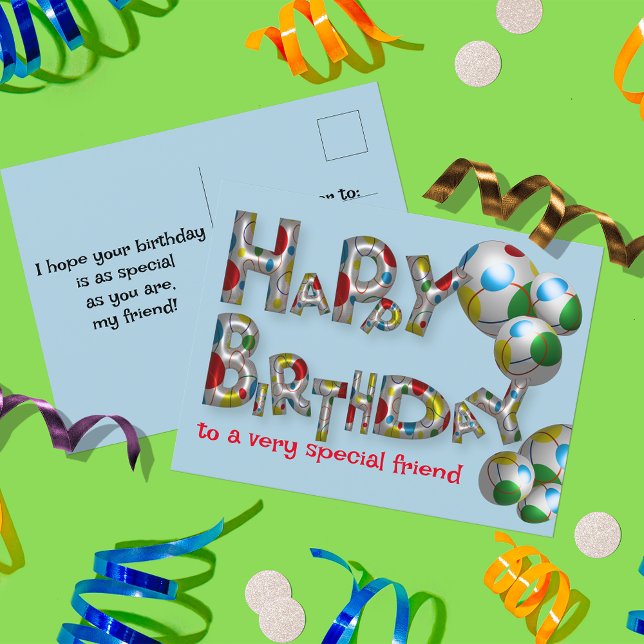 Happy Birthday To A Very Special Friend Typography Postcard (Creator Uploaded)