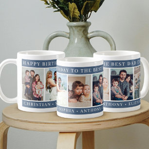 Happy Birthday to Best Dad Ever Photo Collage Blue Coffee Mug