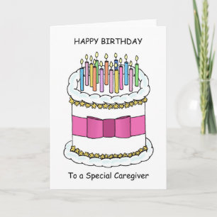 Happy Birthday to Caregiver Cake and Candles Card
