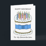 Happy Birthday to Favorite Son Card<br><div class="desc">A large birthday cake covered in lit candles and accompanied by the text 'Happy Birthday to my favorite son'.</div>