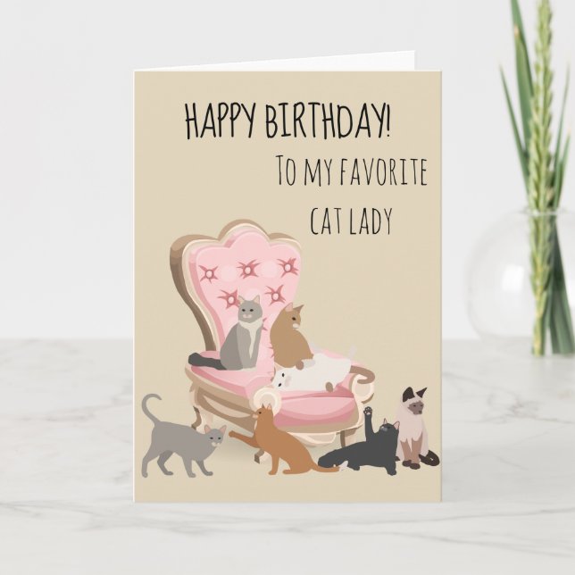 Happy Birthday To Favourite Cat Lady Card (Front)