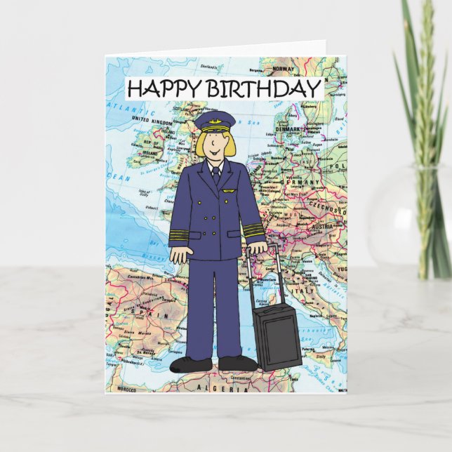 Happy Birthday to Female Pilot Card (Front)