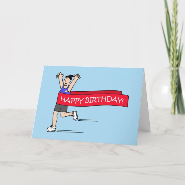Happy Birthday to Female Runner Cartoon Card (Front)
