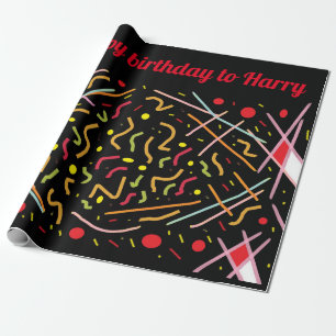 Happy birthday to Harry red black art design Wrapping Paper