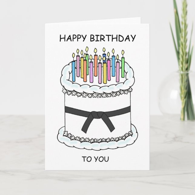 Happy Birthday to Martial Artist Cake and Candles Card (Front)