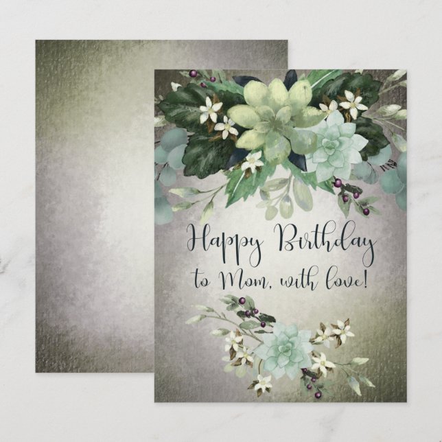 Happy Birthday To Mum | Watercolor Succulent Swag Postcard (Front/Back)