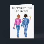 Happy Birthday to my BFF Watercolor Friends Holiday Card<br><div class="desc">See more skin and hair options in my shop. Contact me if you would like other hair and skin colours. This design may be personalised in the area provided by changing the photo and/or text. Or it can be customised by clicking Personalise this Template and then choosing the click to...</div>