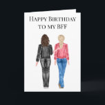 Happy Birthday to my BFF Watercolor Friends Holiday Card<br><div class="desc">See more skin and hair options in my shop. Contact me if you would like other hair and skin colours. This design may be personalised in the area provided by changing the photo and/or text. Or it can be customised by clicking Personalise this Template and then choosing the click to...</div>