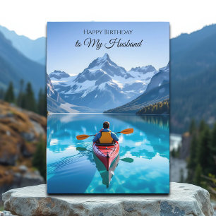 Happy Birthday to my Husband   Kayak Mountains Card