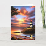 Happy Birthday to My Husband | Pretty Lighthouse Card<br><div class="desc">A pretty sunset,  calm ocean and a red and white lighthouse Birthday card for a husband.</div>