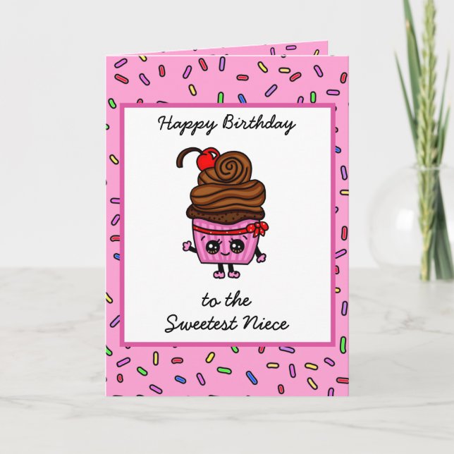 Happy Birthday to my Niece, Cute Cupcake Card (Front)