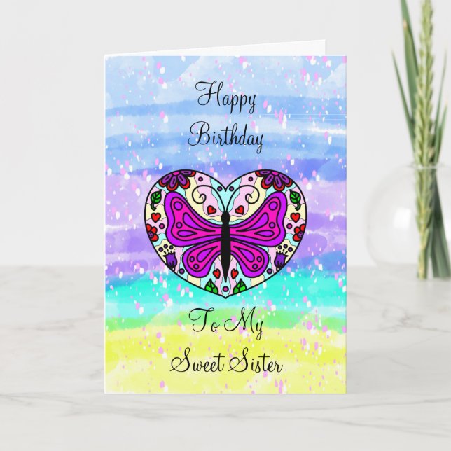 Happy Birthday to my Sister | Colouring Page Card (Front)