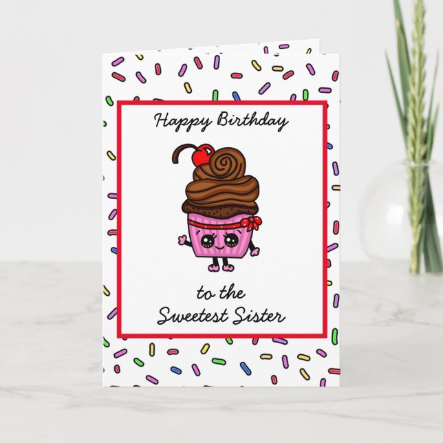 Happy Birthday to my Sister, Cute Cupcake Card (Front)