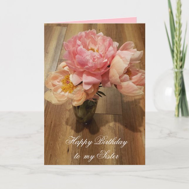 Happy Birthday to my Sister Pink Peonies Card (Front)