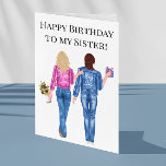 Happy Birthday to my Sister  Watercolor  Holiday C Card<br><div class="desc">See more skin and hair options in my shop. Contact me if you would like other hair and skin colours. This design may be personalised in the area provided by changing the photo and/or text. Or it can be customised by clicking Personalise this Template and then choosing the click to...</div>