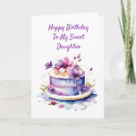 Happy Birthday to My Sweet Daughter Personalised Card<br><div class="desc">Pretty whimsical purple birthday cake with flowers graphics. Personalise the card with a name and custom message inside. Birthday card for her,  daughter,  wife,  girlfriend,  sister,  mum,  grandma,  aunt or friend.</div>