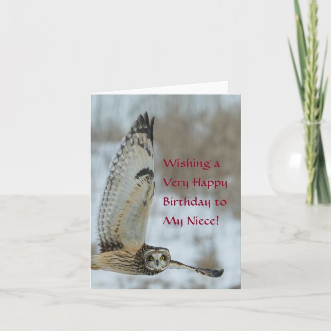 Happy Birthday to Niece with White Owl Card (Front)