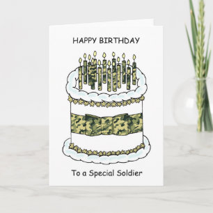 Happy Birthday to Soldier Cake and Candles Card