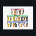 Happy Birthday to the Best Sister Ever Postcard<br><div class="desc">Cartoon cats holding up pastel coloured  banners that say 'Happy Birthday to the Best Sister Ever'.</div>