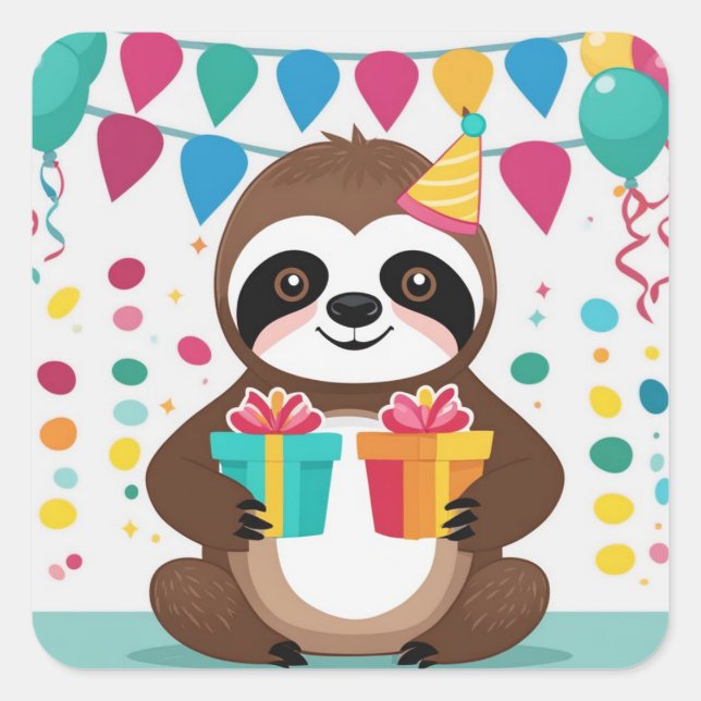 Happy Birthday to the Cutest Sloth! Square Sticker (Front)