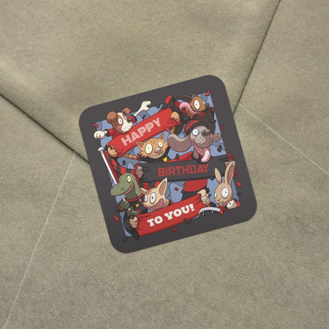 Happy Birthday To You Animal Fans Black & Red Square Sticker (Creator Uploaded)