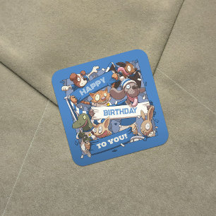 Happy Birthday To You Animal Fans Blue & White Square Sticker