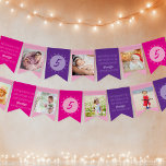 Happy Birthday to You Any Age Photo Pink Purple Bunting<br><div class="desc">Happy Birthday banner with 8 of your favourite photos,  personalised happy birthday to you song and customised flags with your age. The design has a bold colour palette of purple and pink.</div>