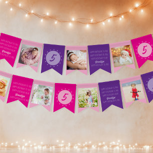 Happy Birthday to You Any Age Photo Pink Purple Bunting