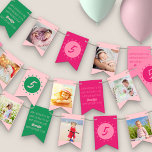 Happy Birthday to You Any Age Pink Photo Bunting<br><div class="desc">Happy Birthday banner with 8 of your favourite photos,  personalised happy birthday to you song and customised flags with your age. The design has a bold girly colour palette of pink and green.</div>