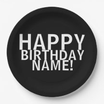 "Happy Birthday To You!" Black & White Paper Plate