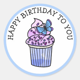 Happy Birthday To You Butterfly Cupcake Classic Round Sticker