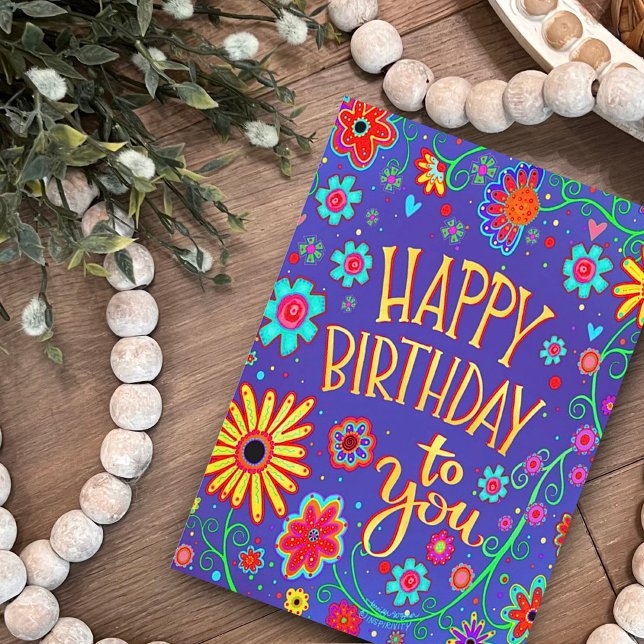 Happy Birthday to You Cheerful Fun Floral Card (Fun, stylish floral, happy birthday card by Inspirivity)