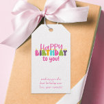 Happy Birthday to You Colourful Candle Personalise Gift Tags<br><div class="desc">Happy Birthday to you gift tags which you can personalise with your own custom text, such as your from message and names. Perfect for any child or young at heart friend or relation. The design has colourful candles lettered in cute and whimsical, groovy retro typography in pink, purple, lime green,...</div>