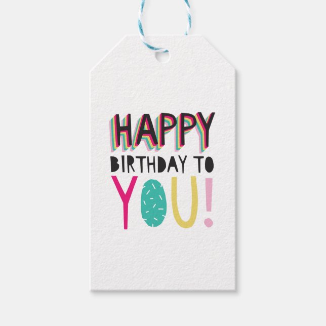 Happy Birthday to you colourful rainbow gift tag (Front)