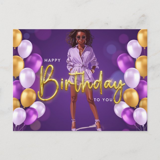 Happy birthday to you melanin sista, black queen postcard (Front)