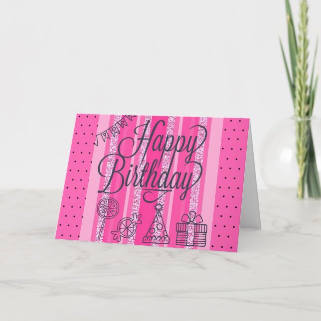 Happy Birthday To You Musical Pink and Black Card (Front)