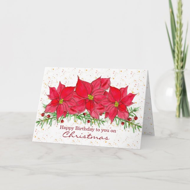 Happy Birthday To You On Christmas Poinsettias Card (Front)