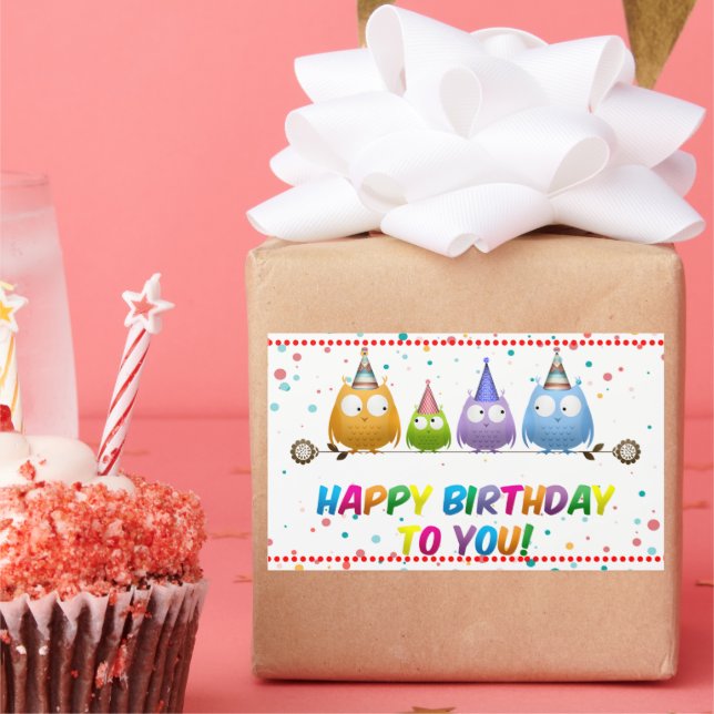 Happy Birthday to You, Owls,  Rectangular Sticker (Party)