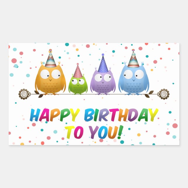 Happy Birthday to You, Owls, Rectangular Sticker (Front)