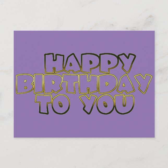 Happy Birthday To You Pale Purple Gold Typography Postcard (Front)