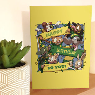 Happy Birthday To You Party Animals Yellow & Green Card