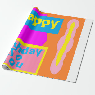 Happy birthday to you pink lemon blue design wrapping paper