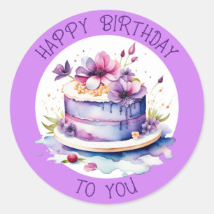 Happy Birthday To You Pretty Whimsical Cake Classic Round Sticker
