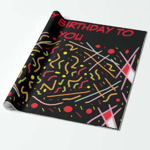 Happy birthday to you red black white yellow wrapping paper