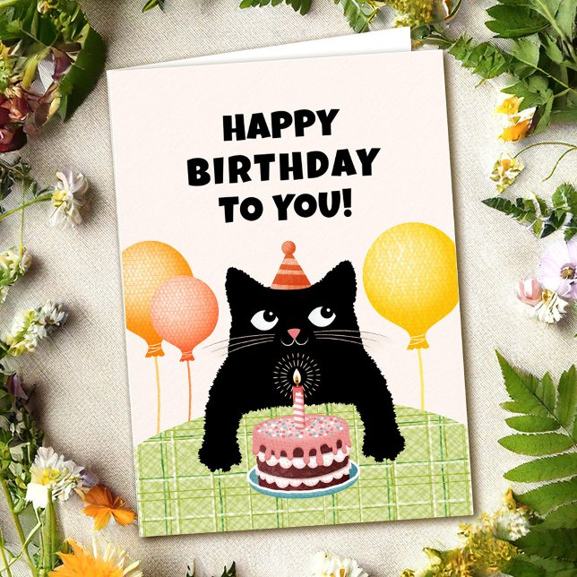 Happy Birthday to you with black kitten and cake Card (Creator Uploaded)