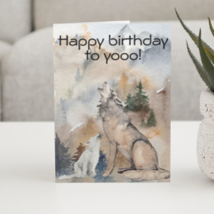 Happy Birthday to you Wolf Howling Watercolor Card