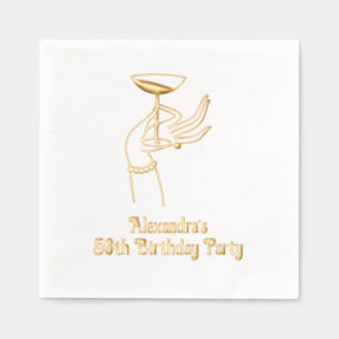 Happy Birthday Toast Raising Champagne Glass  Foil Napkins