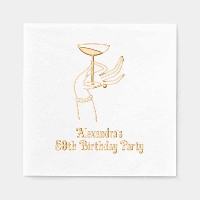 Happy Birthday Toast Raising Champagne Glass  Foil Napkins (Front)